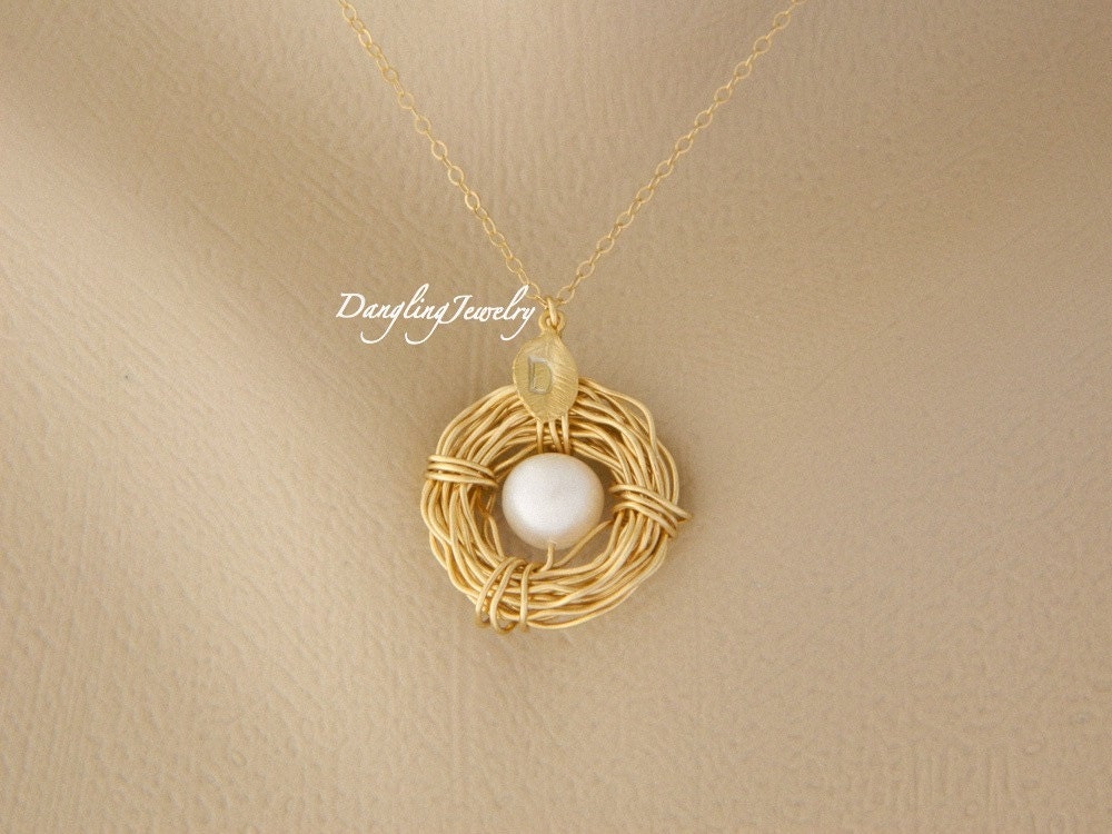 Personalized Bird Nest Necklace, initial Necklace, GOLD, Mothers Day Gift, Mother Necklace, Mothers Jewelry, New Mom Necklace
