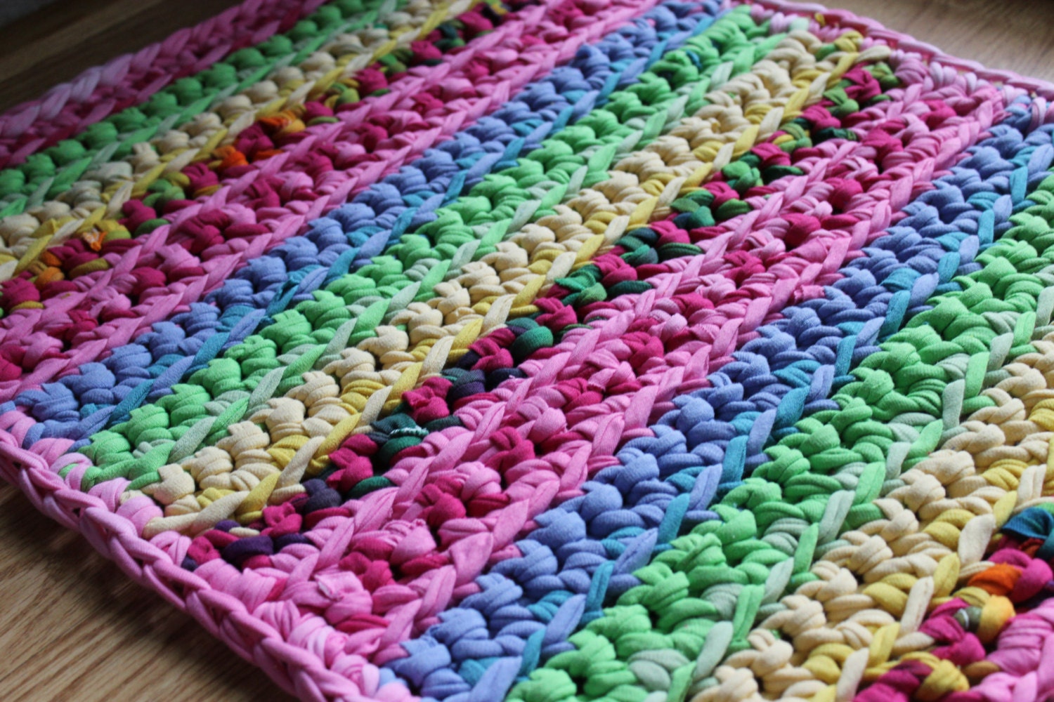 Rectangular 20x40 Pink Lovers' Multicolored Rag Rug Recycled T Shirt Yarn Made to Order