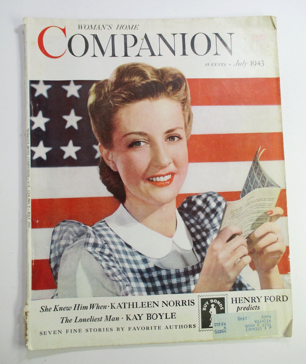 Vintage Womans Home Companion Magazine - July 1943 - 4th of July - Illustrated Advertisements