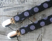 Black with grey polka dots little boy suspenders - ring bearer, photo prop, wedding