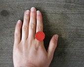 Round Adjustable Pottery Ring- Coral Red