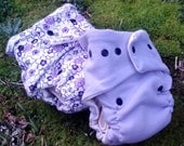 one size set of 2 organic cotton fitted diapers lavender and sweet jane purple print