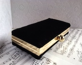 Black velvet minaudiere clutch, formal clutch with chain
