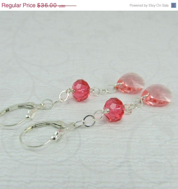 15% OFF Padparadscha Rose Peach Coral Crystal Teardrop Silver Earrings