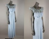 Vintage 1940s Barbizon Nightgown : 40s Pastel Blue Rayon Bias Open Back Sleepwear L