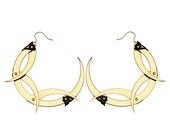Spring Sale - 10 % OFF - Wicked Large Thistle Thorn Crown Hoop Earrings - 24K Gold Plated - Antiqued Black Filigrees and Industrial Brass S