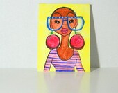 Watercolor Portrait Painting, Hipster Art of Miss Cherry- Portrait Collectible