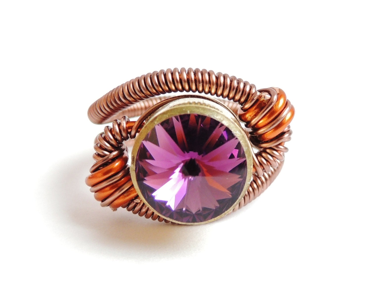 Bullet Casing wire ring - steampunk jewelry - purple cathedral  swarovski crystal - steampunk ring by Dereck Maltez