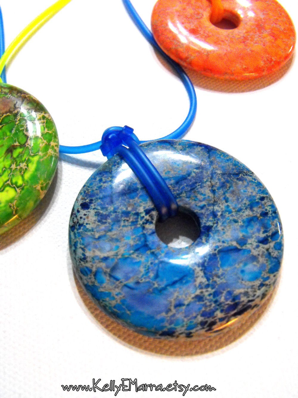 Poolside Necklace in Shades of Blue - Womens Jewelry, Summer Fashion, Teen Girls, Necklaces, Minimalist, Sexy, Large Polished Stone Donut