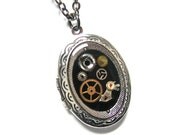 Steampunk Necklace Locked with Watch Gears-by Mechanique Steampunk