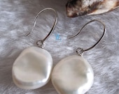 Pearl Earrings - 13-15mm White Keshi Freshwater Pearl Dangle Earrings D13S - Free shipping
