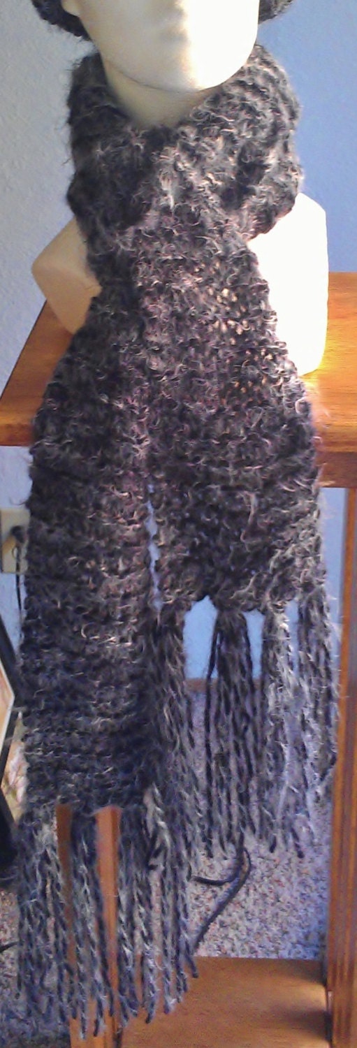 Hand Knit gray/black soft scarf