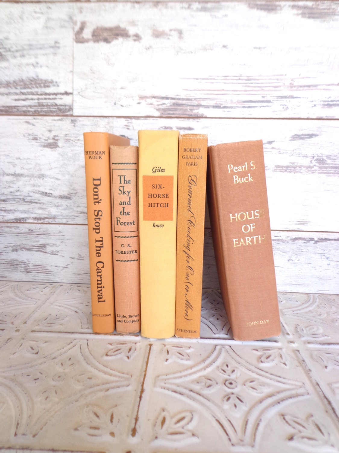 Earth Tones Instant Library Book Collection by Color Vintage Decorative Books Photography Props Mustard, Caramel, Orange