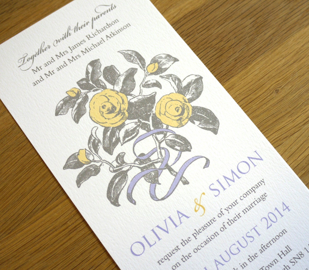 Vintage Floral Wedding Invitation - 'English Rose' Design - One Sample