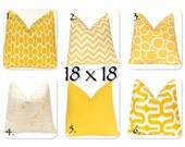 Decorative Throw Pillow Cover ONE 18 x 18 Inches - Yellow and White Mix and Match Chevron Solid Embrace French Script