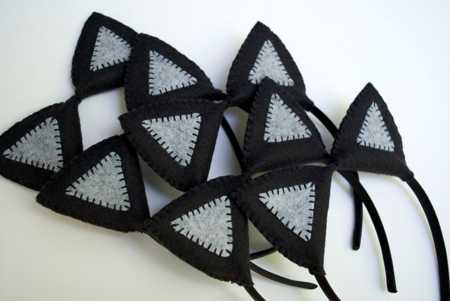 Party Pack of 5- Black and Gray Stitched Cat Plush Ears