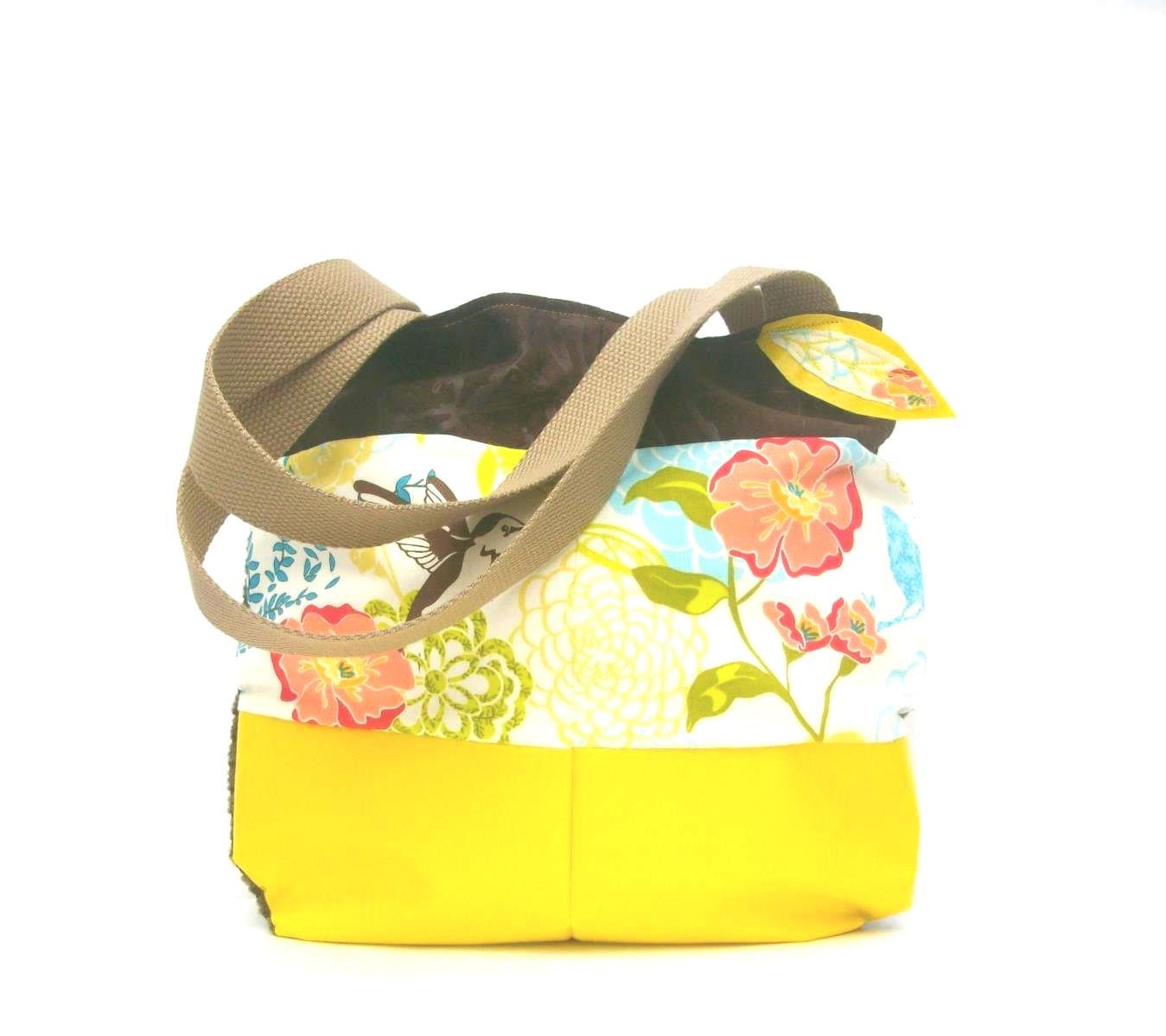 Brown and yellow handbag / bright yellow bag / satchel / spring tote bag