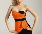 NWT sexy elegant women Cocktail Evening club Party daily casual orange/black dress mini skirt