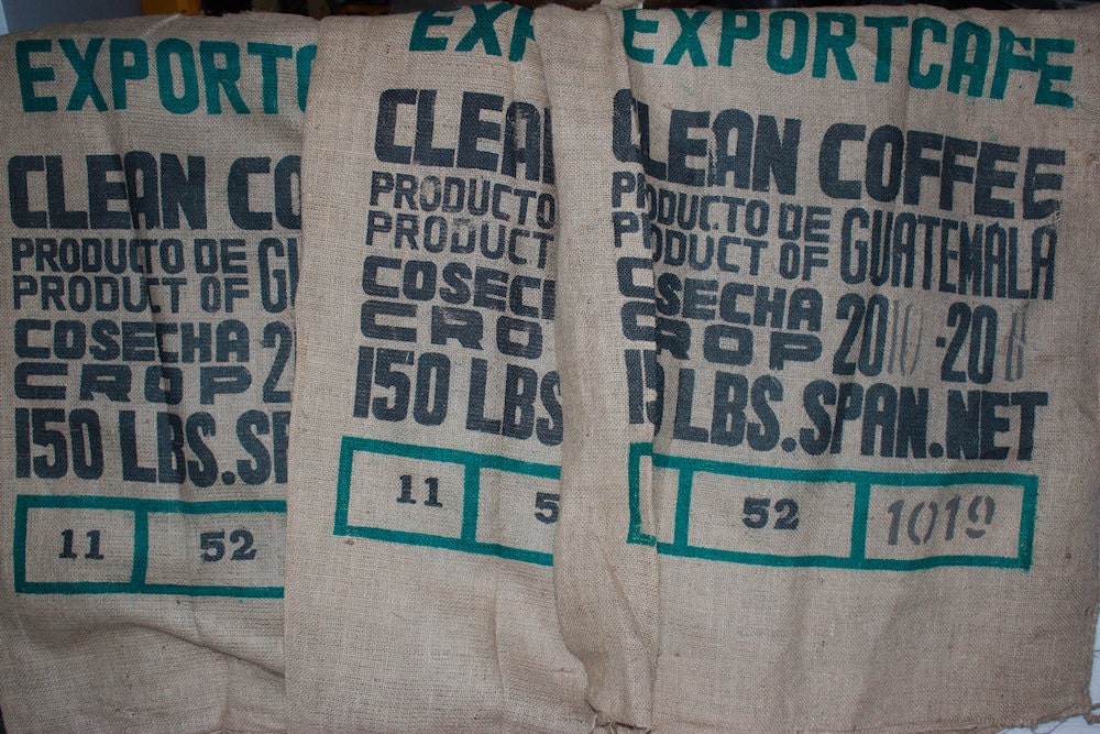Reclaimed Jute Coffee sack Guatemalal Great color and saving the Amazon Lot of Three Bags
