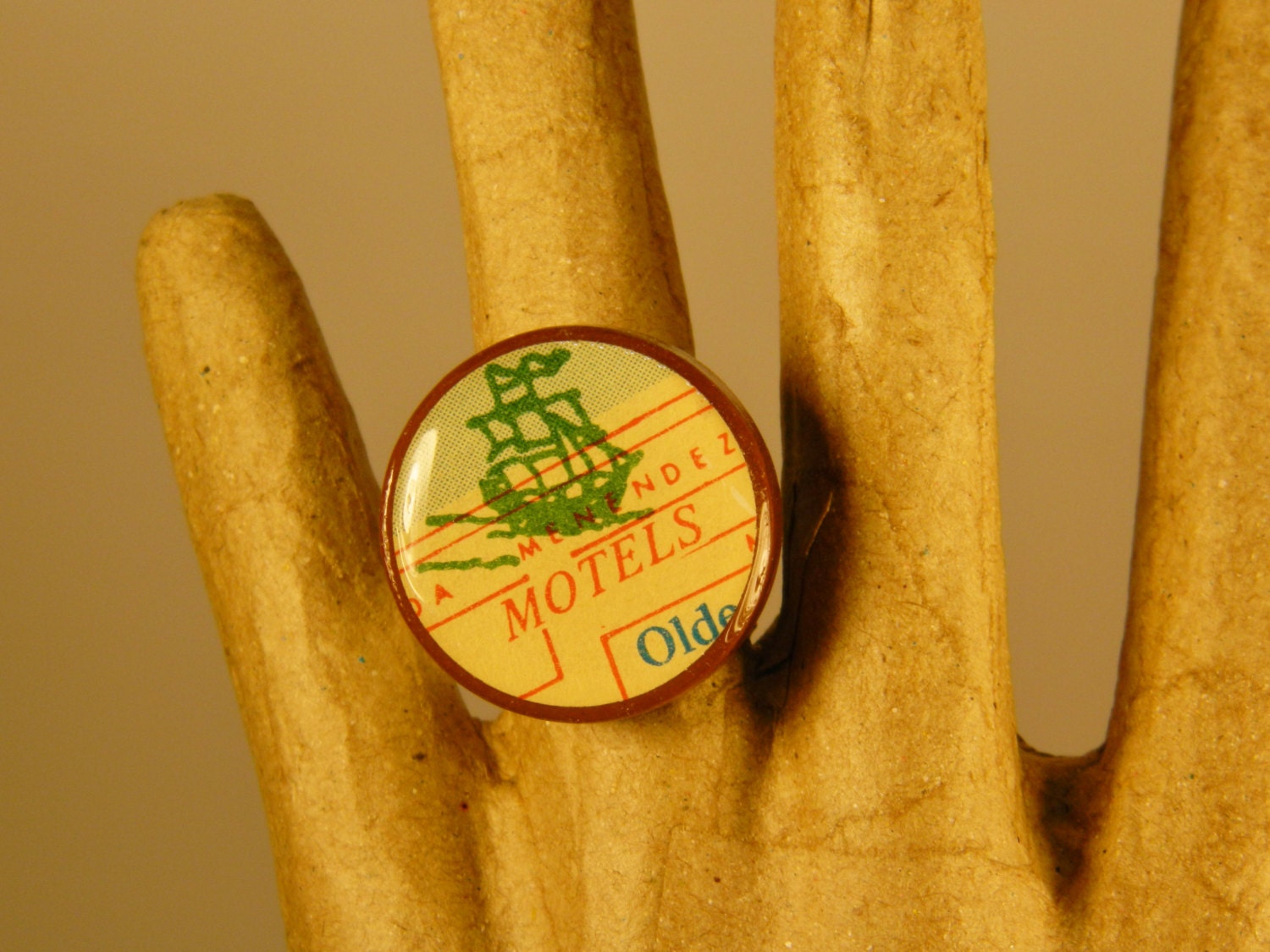 Ship Ring - Recycled Game Piece - Vintage Tourist Map