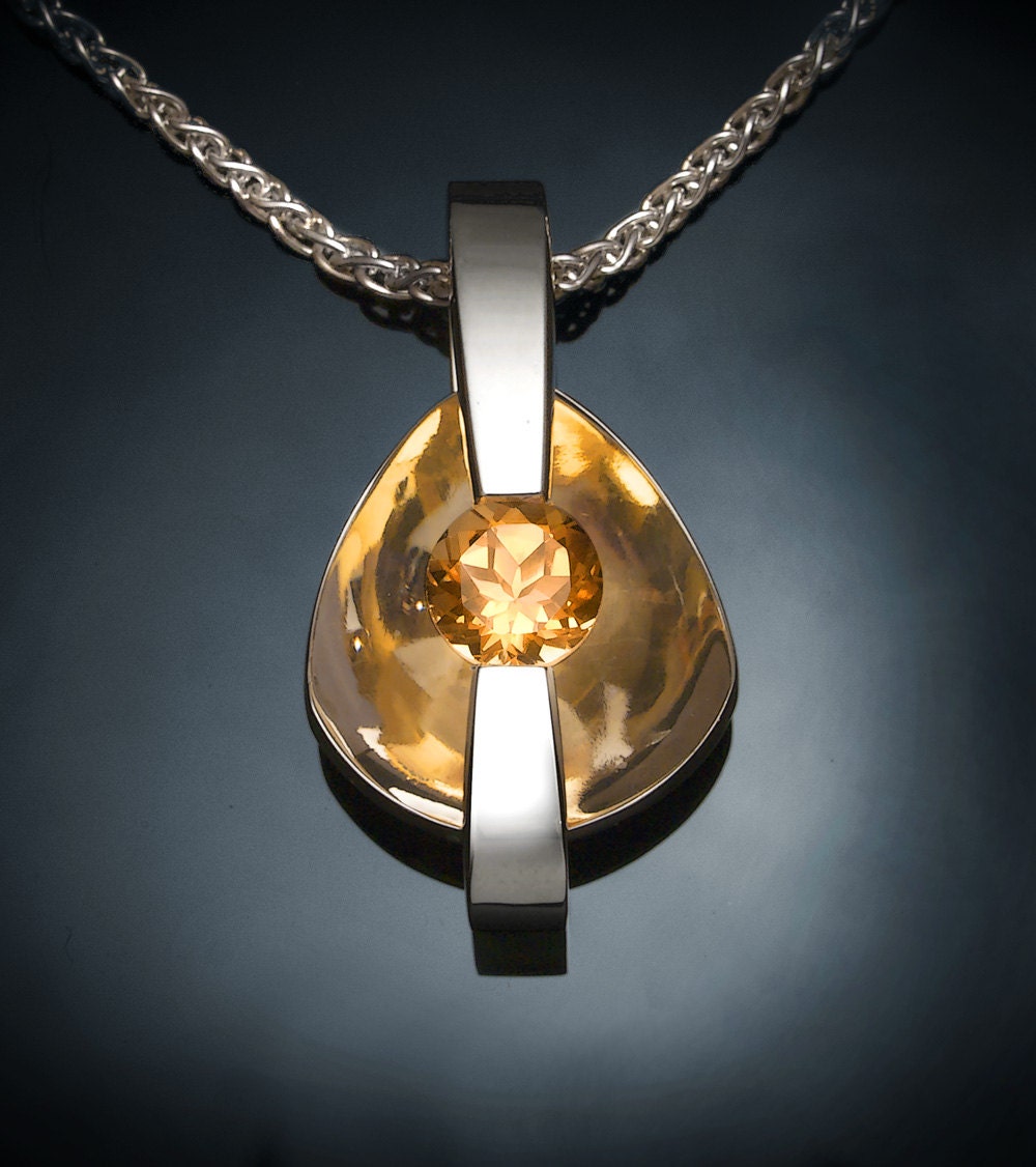 citrine necklace - statement necklace - November birthstone - yellow - Argentium silver  - contemporary jewelry - 3502
