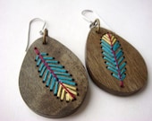 FEATHER---Embroidered Wood Earrings