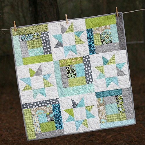 READY TO SHIP - Stars and Squares Baby Quilt