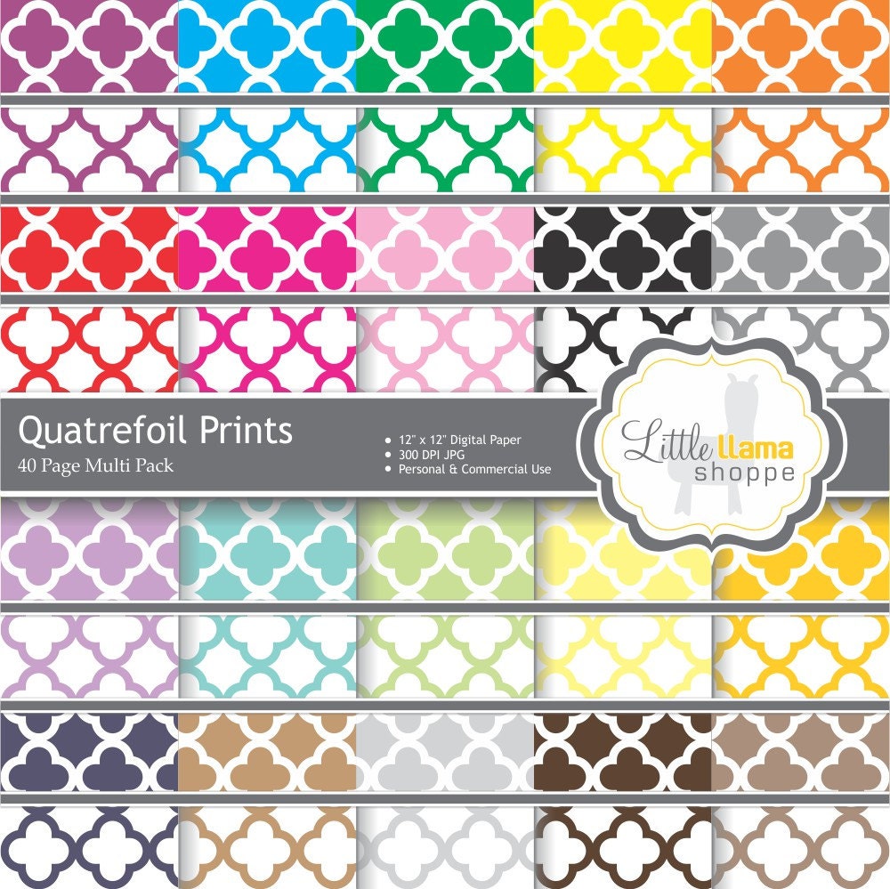 40 Quatrefoil Digital Paper Multi Pack for Scrapbooking and Crafts INSTANT DOWNLOAD Personal and Commercial Use