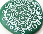 Hand Painted White and Green Work Floral Rock