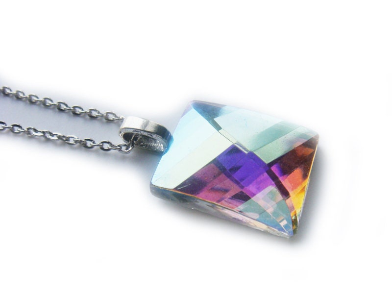 LAST ONE Unique Geometric Iridescent AB Crystal Necklace