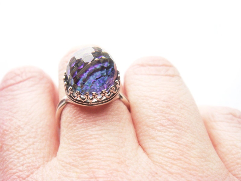 Vintage Swarovski Crystal Ball Ring Purple Blue