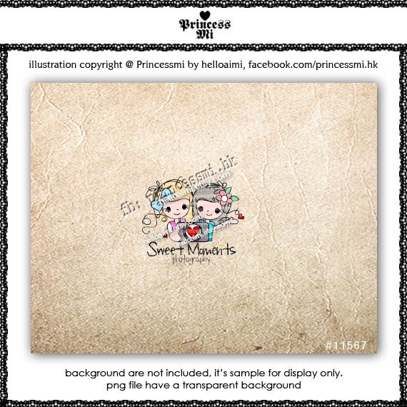 Custom Premade Logo Design - two little girls digital camera logo illustration photography business boutique by princess mi logo1156-7