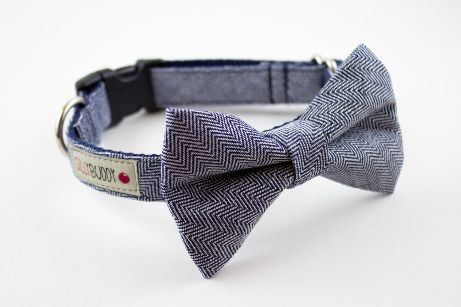 Indigo Herringbone Dog Bow Tie Collar