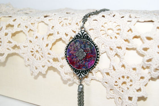 Blue Violet Pink Grey Red Wool Silk Pendant. Gift 35