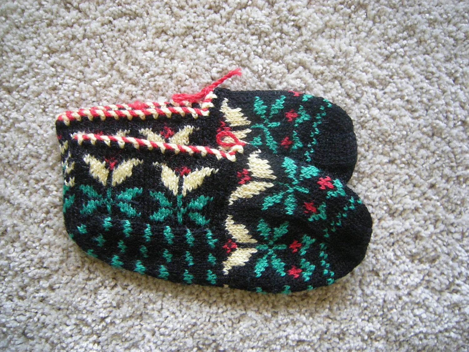 Hand Knitted  Slipper Socks, Black,Yellow ,Red and Green