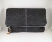 Dark Fabric Foldover Clutch, Pouch, Purse, Handbag with Middle Seam