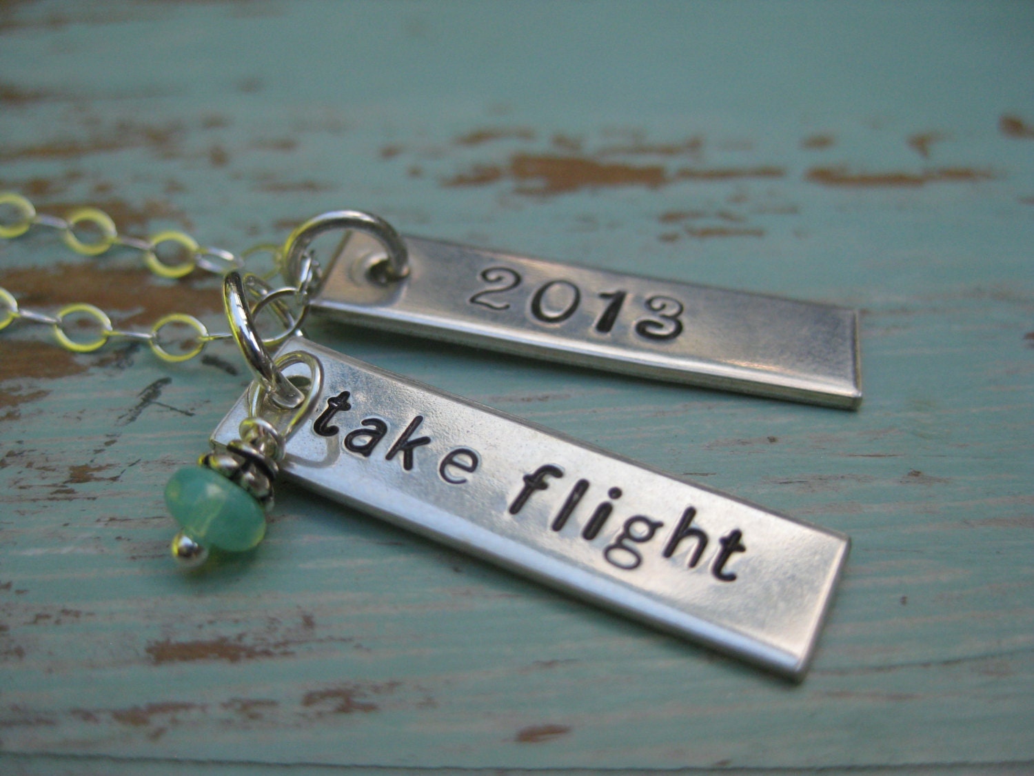 2013 Graduation Gift Necklace - Take Flight - Sterling Silver - Turquoise Czech Glass Toggle - TakeFlightBoutique