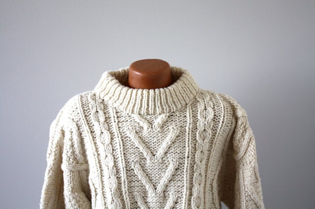 Vintage Men's CREAM Chunky Wool Knit Fisherman Sweater