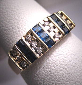 Vintage Sapphire Diamond Wedding Ring Band Art Deco Engagement Anniversary