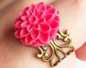 Berry chrysanthemum flower ring on gold filigree adjustable band in gift bag valentines day pink red ring present mum
