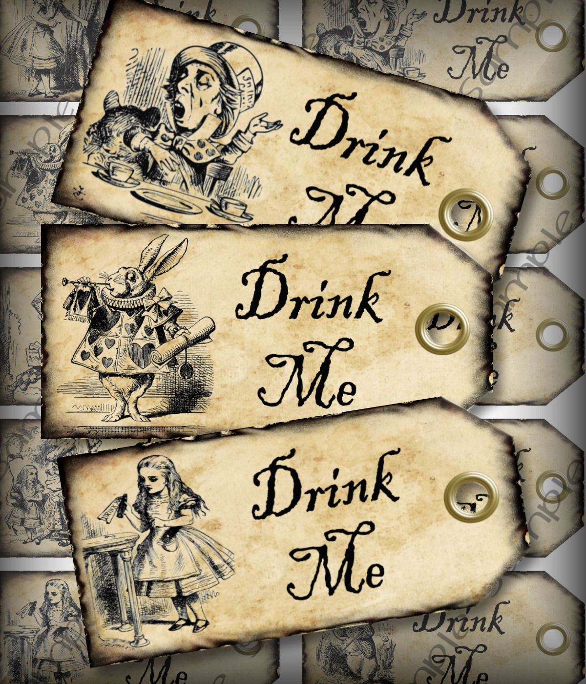 Drink Me Alice in Wonderland Favor Tags Digital Collage Sheet DIY Weddings Favor Tags Printable Download  258