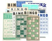 Green & Blue Vintage BINGO and Lotto Cards - Set of 13