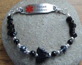 Medic Alert Interchangeable Bracelet - Seizures, Epilepsy, Allergies, Diabetic, Asthma, Penicillin, Multiple Sclerosis, etc. -Onyx Butterfly