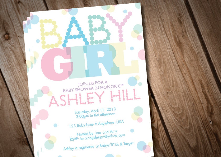 DIY Digital Modern Polka Dot Baby Girl Baby Shower Invitation Il_570xn