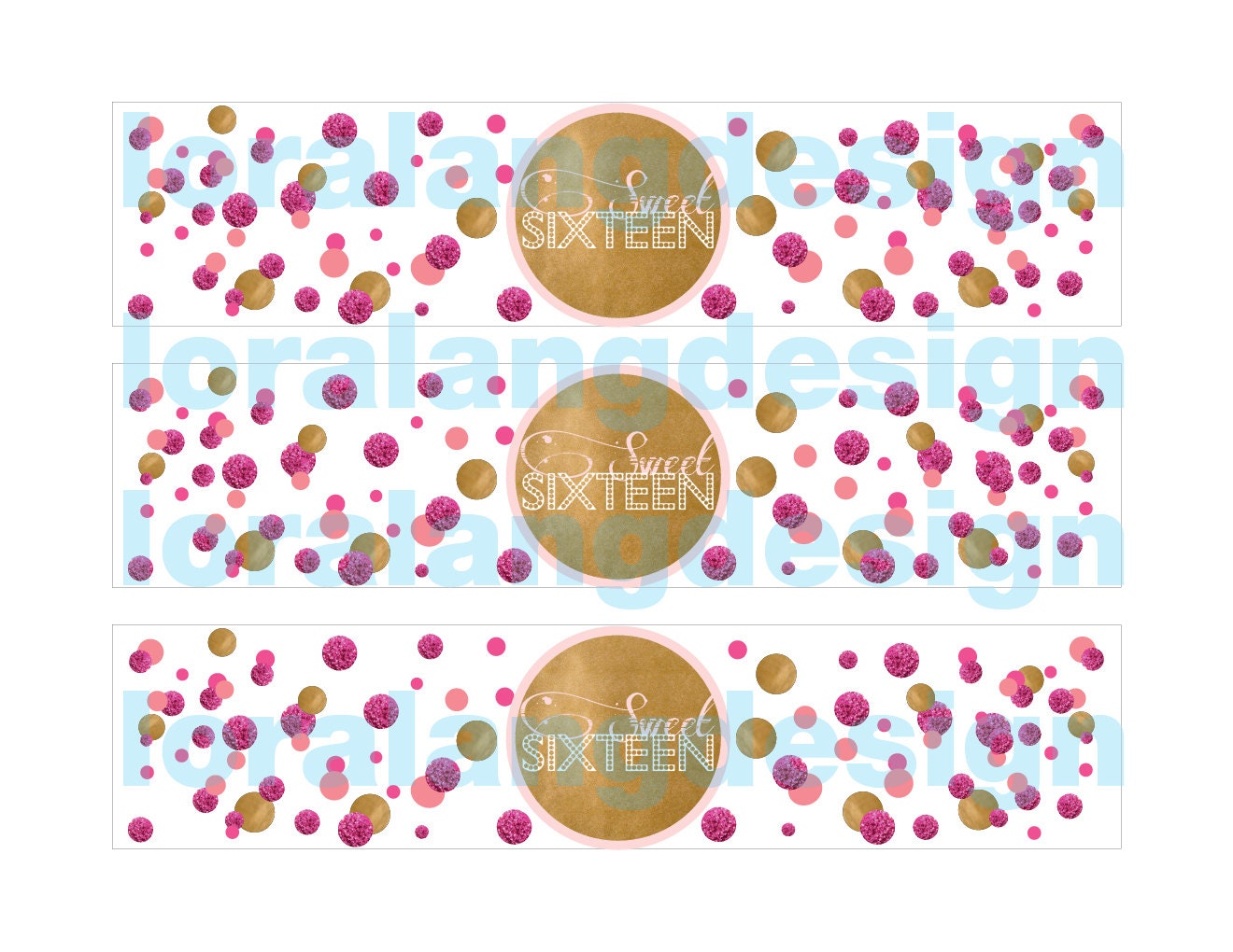 DIY Printable Modern Gold and Pink Sweet Sixteen Water Bottle Labels Instant Download Il_570xn