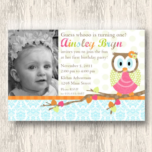 Woodland Owl Invitation for Birthday Party or Baby Shower - Girls Vintage Damask DIY Printable Invite by BeeAndDaisy Il_570xn