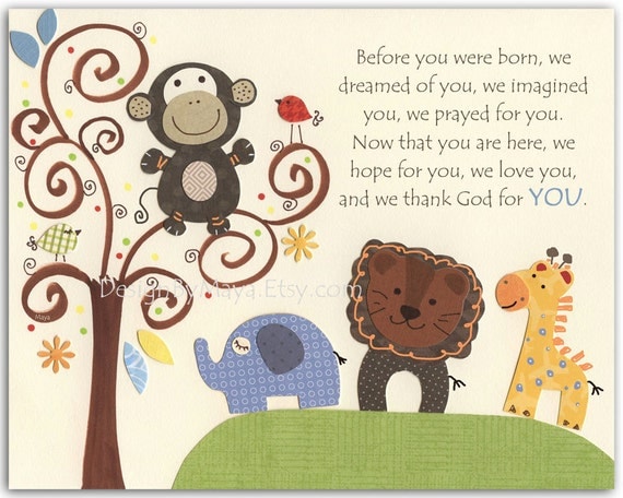 Kids Wall Decor, Kids Wall Art, Baby Room Decor, Nursery Art // Giraffe Lion Monkey // Before You Were Born // S.S. Noah by Lambs and Ivy
