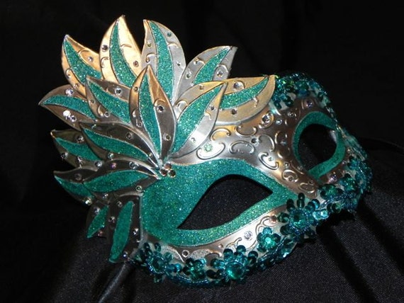 Teal And Silver Showgirl Masquerade Mask By Thecraftychemist07