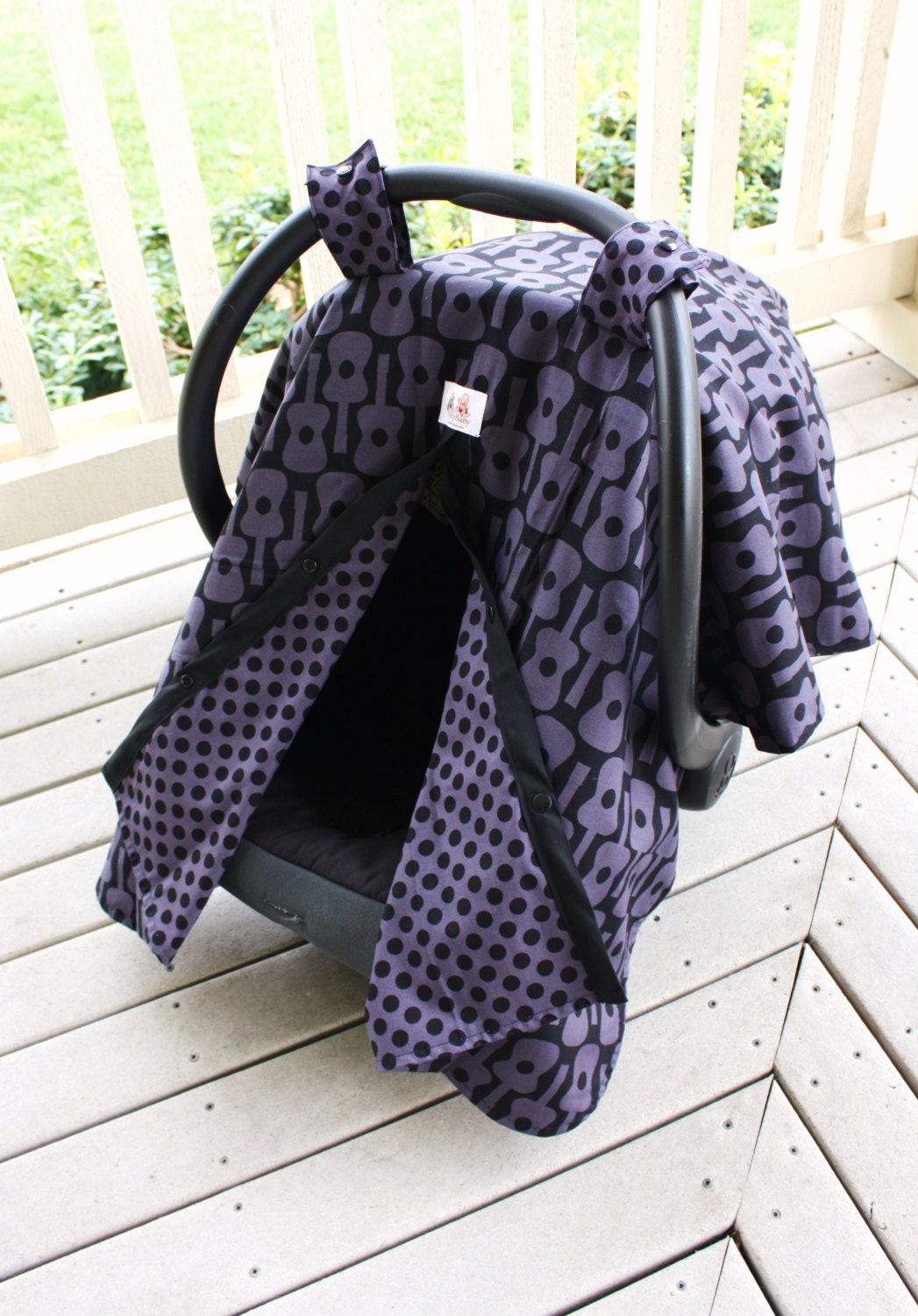 Reversible Car Seat Canopy -- Gray Groovy Guitars and Gray Ta Dot -- MADE TO ORDER
