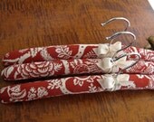 Poppy Red Woven Toile Padded Hangers accented with Organic Woven Ribbon (Set of 3)
